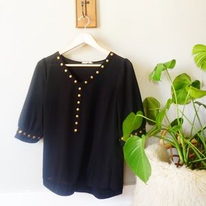 Black brass studded v-neck top